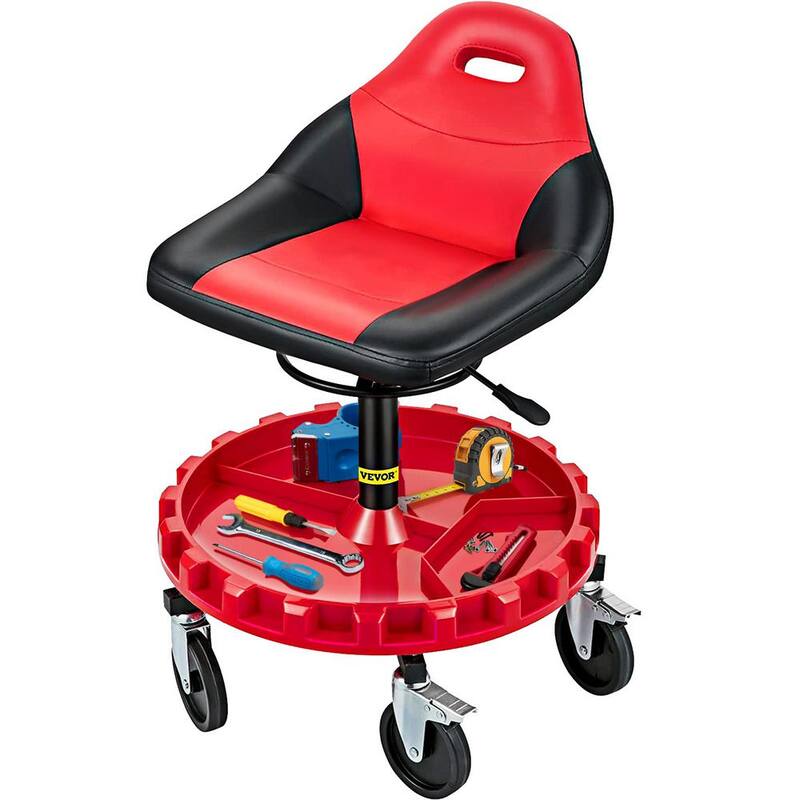 VEVOR Rolling Shop Stool 300 lbs. Load Garage Mechanic Seat Adjustable Height 18 in. to 23 in. with Swivel Casters Tool Tray - HKYSCLWXDC6QRMFLIV0