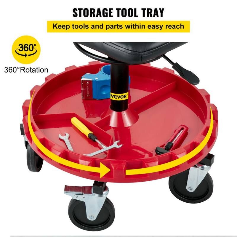 VEVOR Rolling Shop Stool 300 lbs. Load Garage Mechanic Seat Adjustable Height 18 in. to 23 in. with Swivel Casters Tool Tray - HKYSCLWXDC6QRMFLIV0