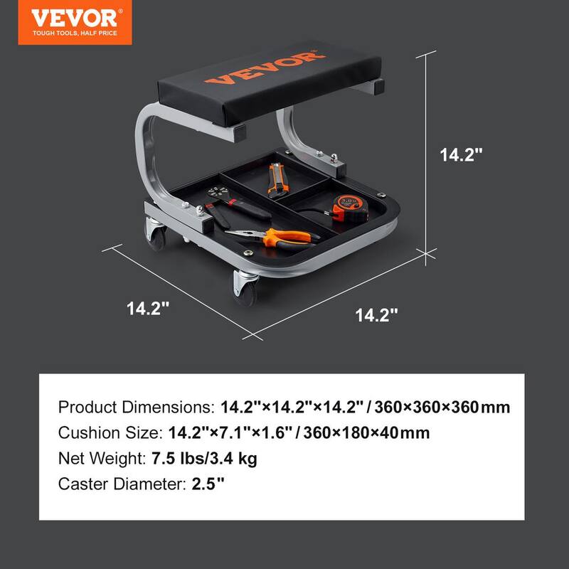 VEVOR Garage Shop Stool 250 lbs. Load Mechanic Creeper Seat with 4 360° Casters Under Car Tool Tray for Garage Roadside Home - XCDBKDGDFX4256NZLV0