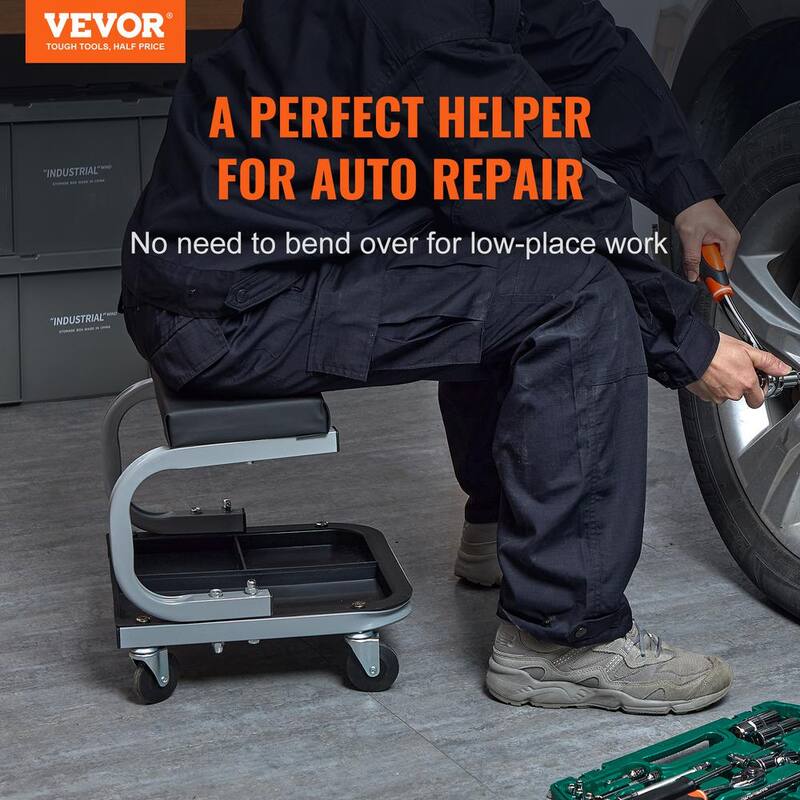 VEVOR Garage Shop Stool 250 lbs. Load Mechanic Creeper Seat with 4 360° Casters Under Car Tool Tray for Garage Roadside Home - XCDBKDGDFX4256NZLV0