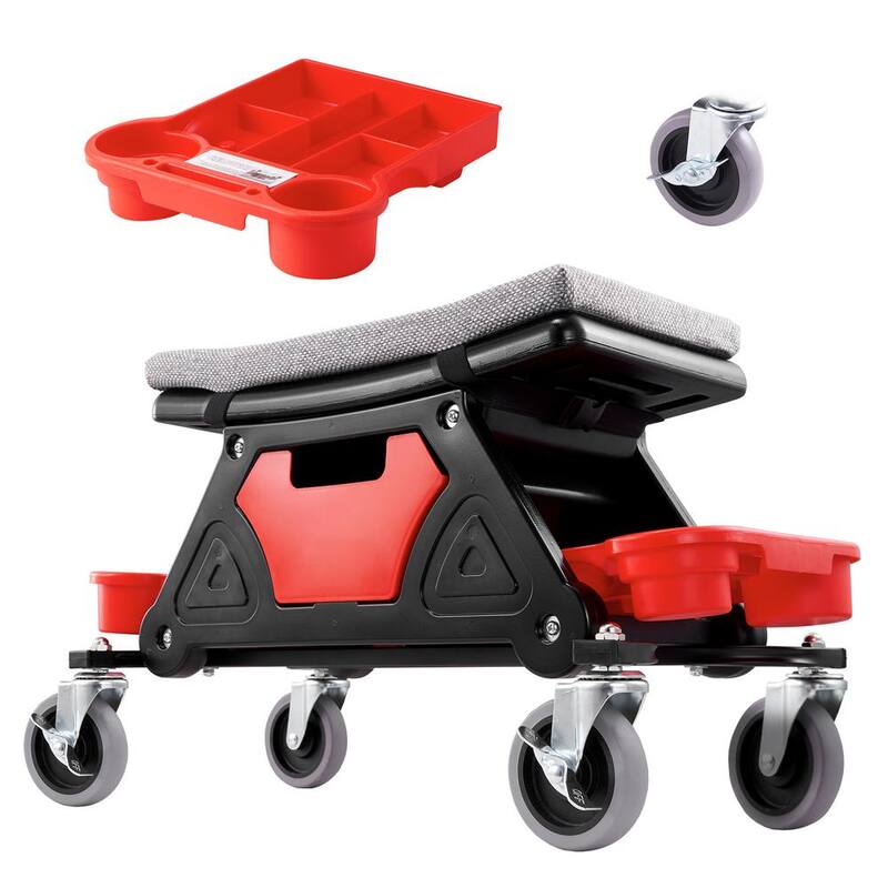 SKYSHALO Mechanics Stool 300 lbs. Capacity Rolling Creeper Seat with 4 in. Wheels with 3 Slide Out Tool Trays and Drawer Roller - DSNHXCD300BYRE1RIV0-0711