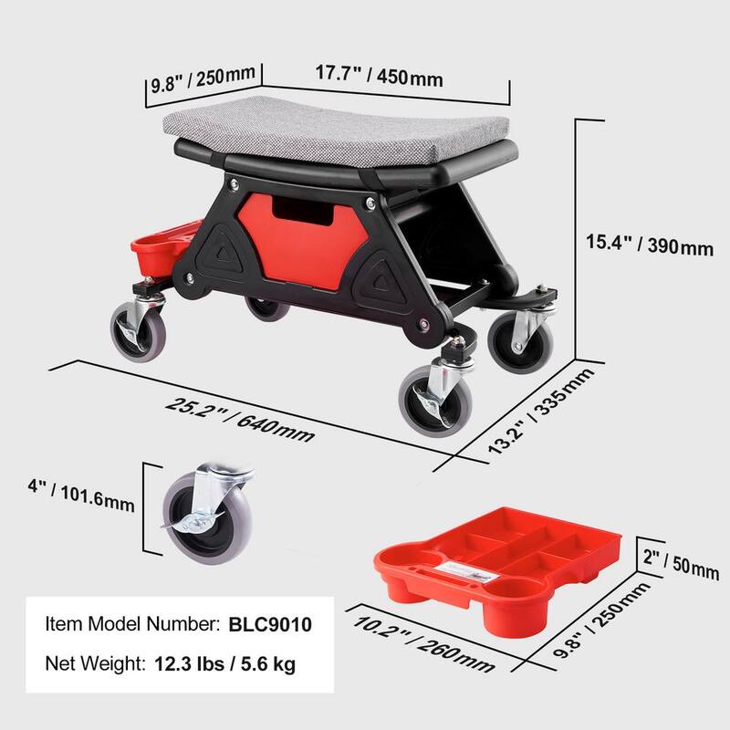 SKYSHALO Mechanics Stool 300 lbs. Capacity Rolling Creeper Seat with 4 in. Wheels with 3 Slide Out Tool Trays and Drawer Roller - DSNHXCD300BYRE1RIV0-0711