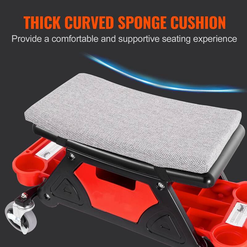SKYSHALO Mechanics Stool 300 lbs. Capacity Rolling Creeper Seat with 4 in. Wheels with 3 Slide Out Tool Trays and Drawer Roller - DSNHXCD300BYRE1RIV0-0711