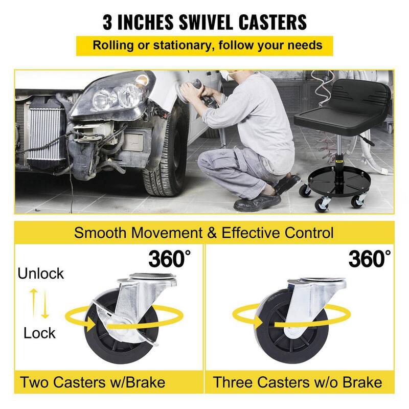 VEVOR Rolling Garage Stool 300 LBS. Capacity Mechanic Seat 5.7 in. to 20.5 in. with 360-degree Swivel Wheels and Tool Tray - HSZXTLJXLDBDD3ZY2V0