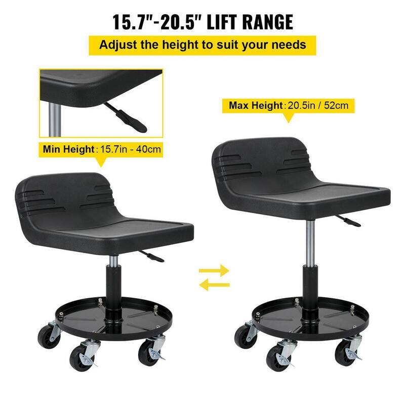 VEVOR Rolling Garage Stool 300 LBS. Capacity Mechanic Seat 5.7 in. to 20.5 in. with 360-degree Swivel Wheels and Tool Tray - HSZXTLJXLDBDD3ZY2V0
