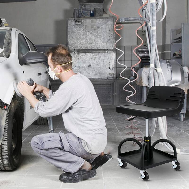 VEVOR Rolling Shop Stool 300 Lbs. Load Mechanic Seat 15.7 to 20.5 in. with 360° Swivel Wheels Tool Tray for Workshop, Black - HSKSJJXGZYBDDF5PZV0