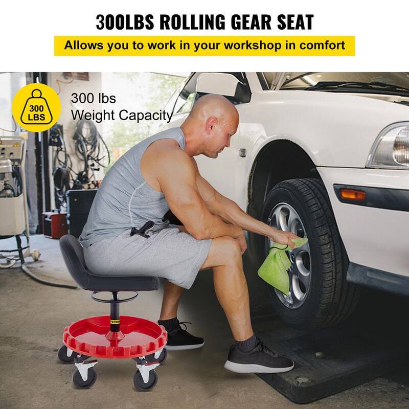 VEVOR Shop Stool 300 LBS Rolling Garage Stool 18-23 in. Adjustable Mobile Rolling Gear Seat Round Tray Garage Pneumatic Stool - YXAPDSFZDQCDJEZCNV0-0805
