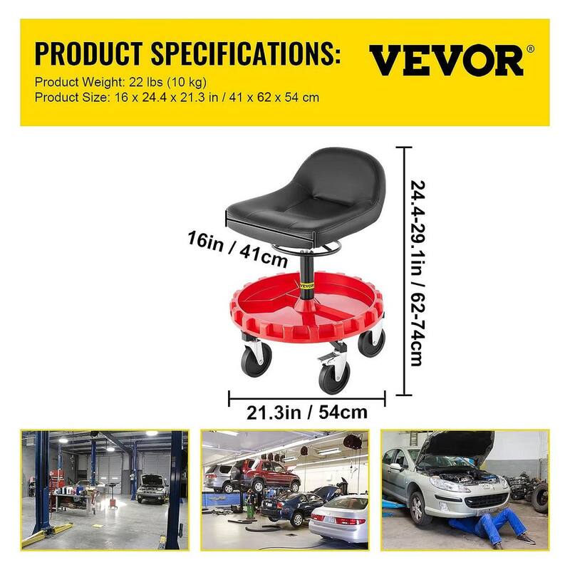 VEVOR Shop Stool 300 LBS Rolling Garage Stool 18-23 in. Adjustable Mobile Rolling Gear Seat Round Tray Garage Pneumatic Stool - YXAPDSFZDQCDJEZCNV0-0805