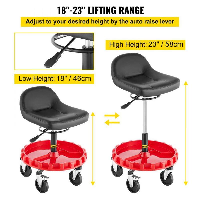 VEVOR Shop Stool 300 LBS Rolling Garage Stool 18-23 in. Adjustable Mobile Rolling Gear Seat Round Tray Garage Pneumatic Stool - YXAPDSFZDQCDJEZCNV0-0805