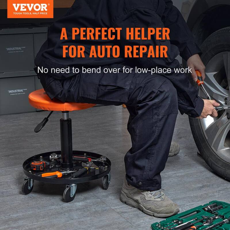 VEVOR Mechanic Stool, 250 lbs. Rolling Pneumatic Creeper Garage, Adjustable Height 22 in.-28 in. Padded Rolling Workshop Stool - XCDKDGDYXY5257WDRV0-0730