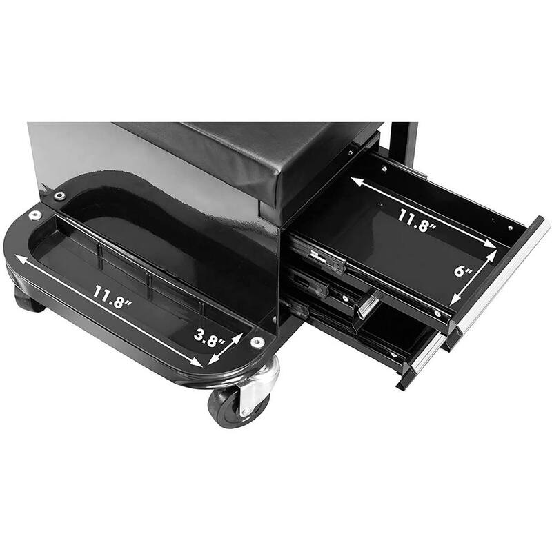 Torin 350 lbs. 14.6 in. L 3-Drawer Rolling Mechanic Creeper Seat with Can Organizer - APD2016AR