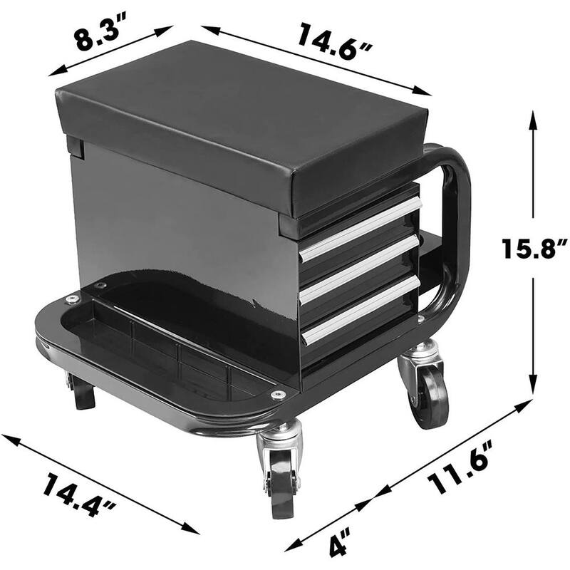 Torin 350 lbs. 14.6 in. L 3-Drawer Rolling Mechanic Creeper Seat with Can Organizer - APD2016AR