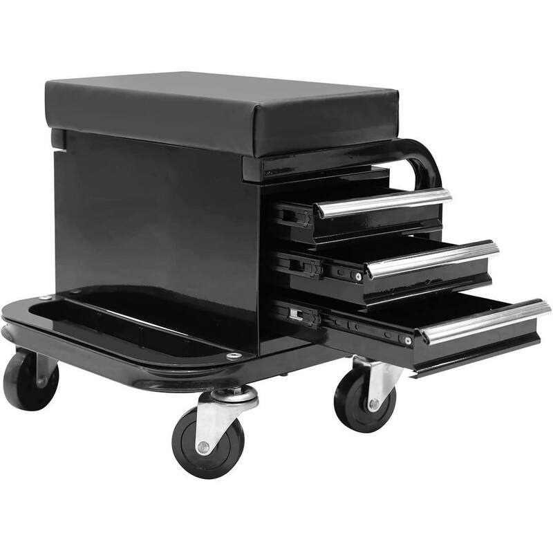 Torin 350 lbs. 14.6 in. L 3-Drawer Rolling Mechanic Creeper Seat with Can Organizer - APD2016AR