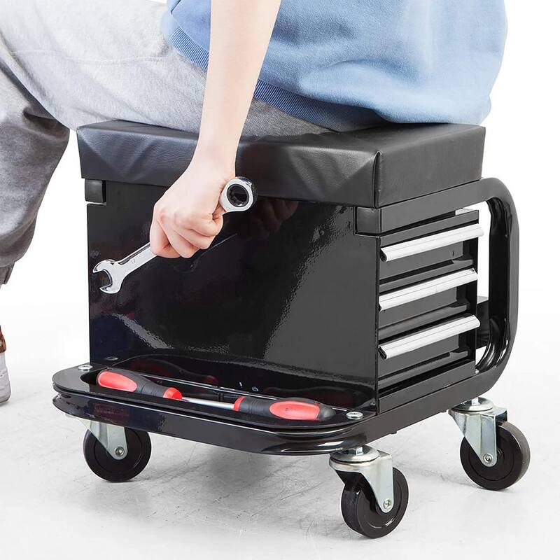 Torin 350 lbs. 14.6 in. L 3-Drawer Rolling Mechanic Creeper Seat with Can Organizer - APD2016AR