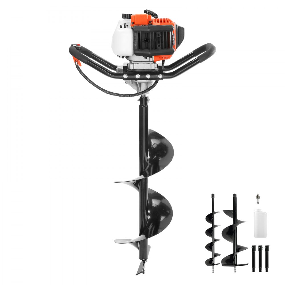 VEVOR Post Hole Digger, 52cc 1450W Auger Post Hole digger, Gas Powered Earth Digger with Two Earth Auger Drill Bit 6" & 10" and 3 Extension Rods, for Farmland, Garden and Plant, EPA certification - RYLX52CC22610Q3THV0