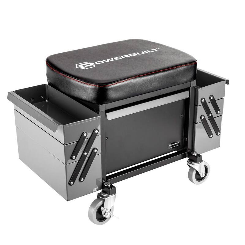 Powerbuilt Rolling Stool With Expandable Tool Trays and Drawer - 941918ECE