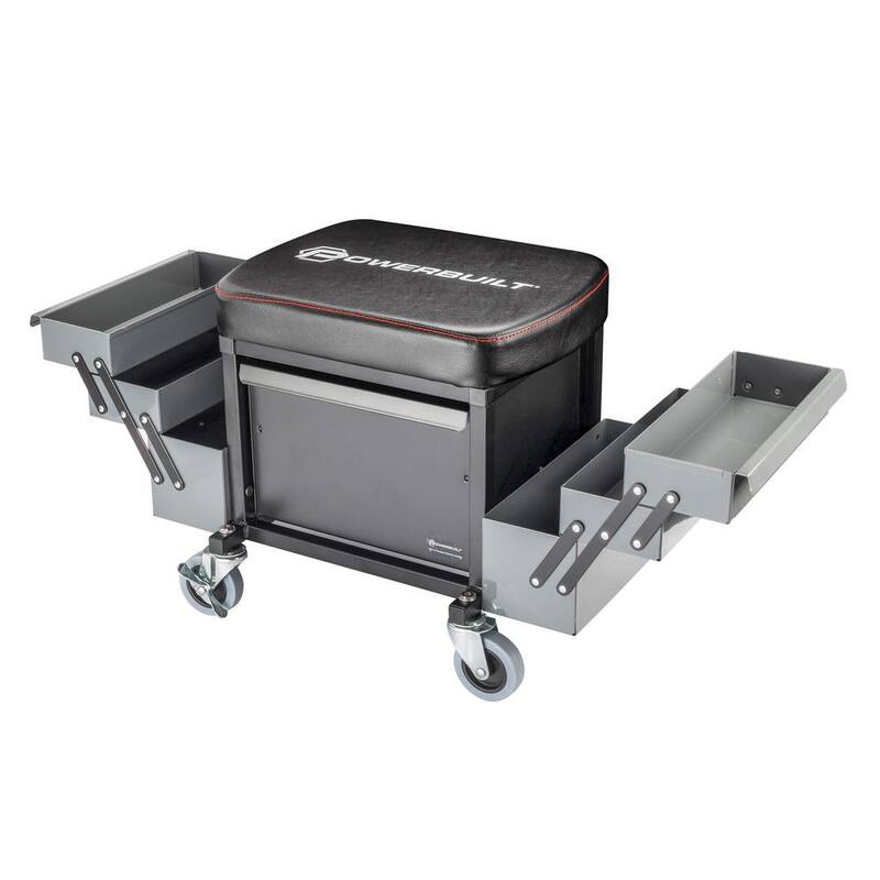 Powerbuilt Rolling Stool With Expandable Tool Trays and Drawer - 941918ECE