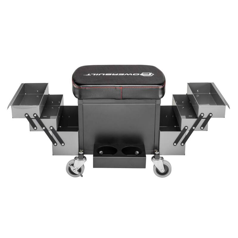 Powerbuilt Rolling Stool With Expandable Tool Trays and Drawer - 941918ECE