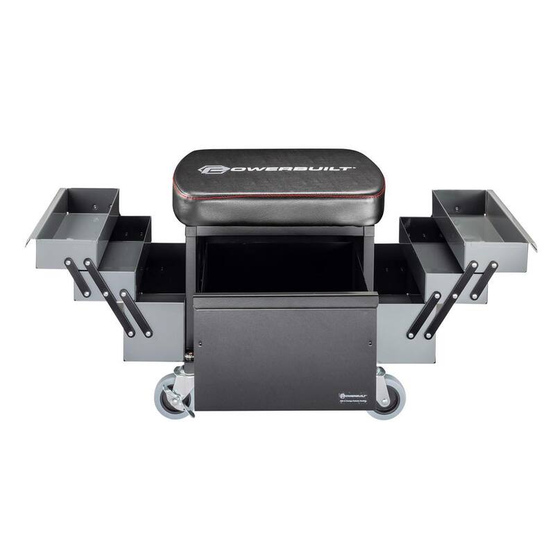 Powerbuilt Rolling Stool With Expandable Tool Trays and Drawer - 941918ECE