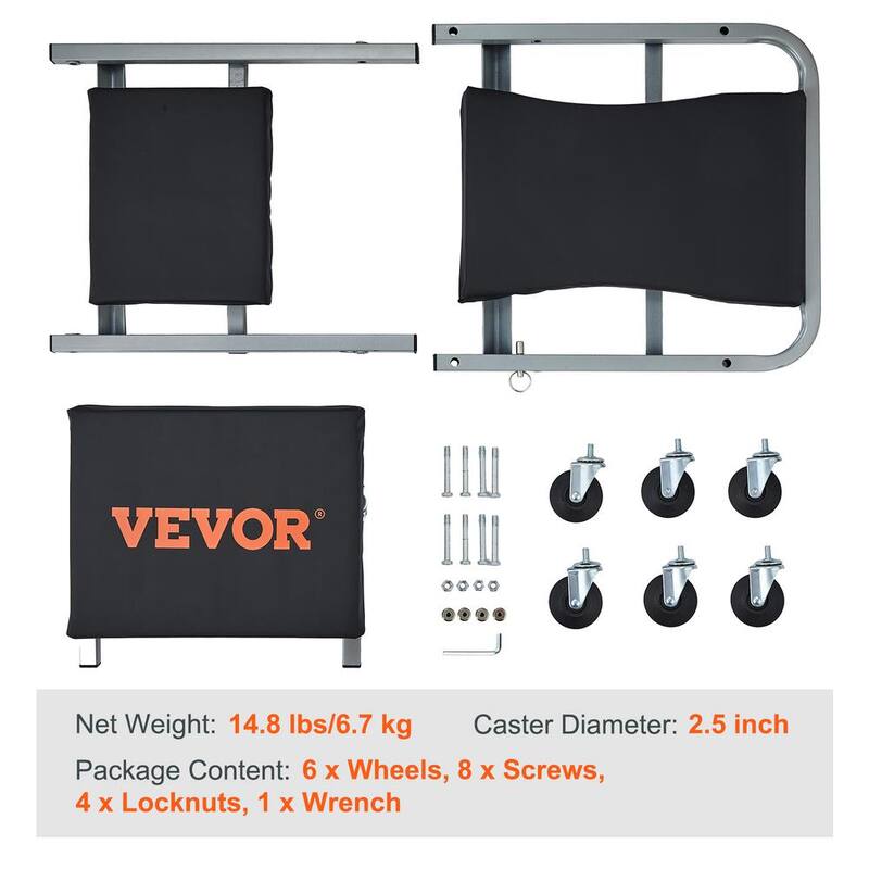 VEVOR 300 lbs. Capacity Z-Creeper Seat, 2-in-1 Rolling Folding Car Creeper, Low Profile Creeper with 6 pcs Wheels, Black - XCT21300366252H4YV0-0920