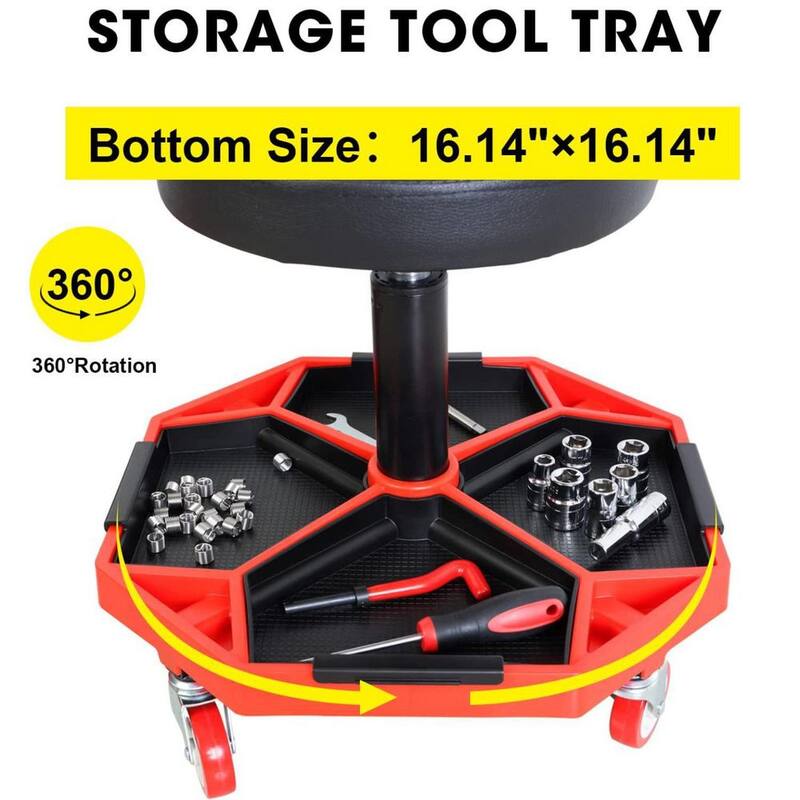 Big Red 300 lbs. Rolling Mechanic Shop Seat Stool with Detachable Tool Trays - ATRXF8308R