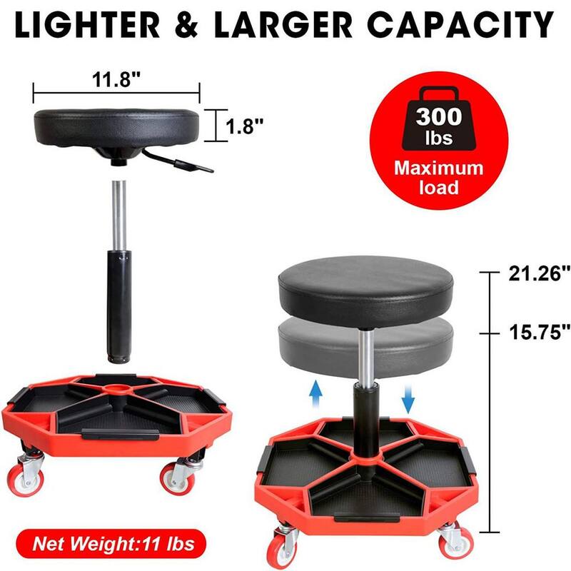 Big Red 300 lbs. Rolling Mechanic Shop Seat Stool with Detachable Tool Trays - ATRXF8308R