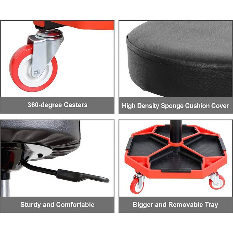 Big Red 300 lbs. Rolling Mechanic Shop Seat Stool with Detachable Tool Trays - ATRXF8308R