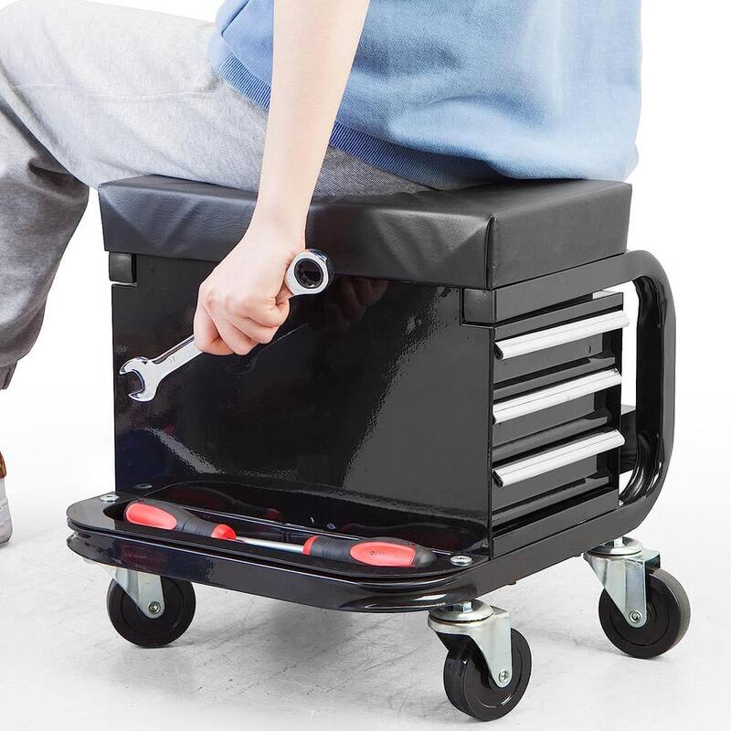 Torin 3-Drawer 14.4 in. Rolling Mechanic Creeper Seat with Can Organizer - APD2016AB
