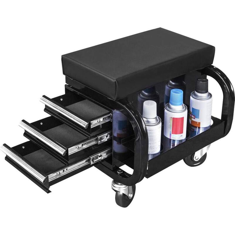 Torin 3-Drawer 14.4 in. Rolling Mechanic Creeper Seat with Can Organizer - APD2016AB