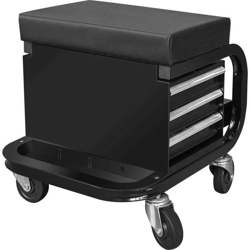 Torin 3-Drawer 14.4 in. Rolling Mechanic Creeper Seat with Can Organizer - APD2016AB
