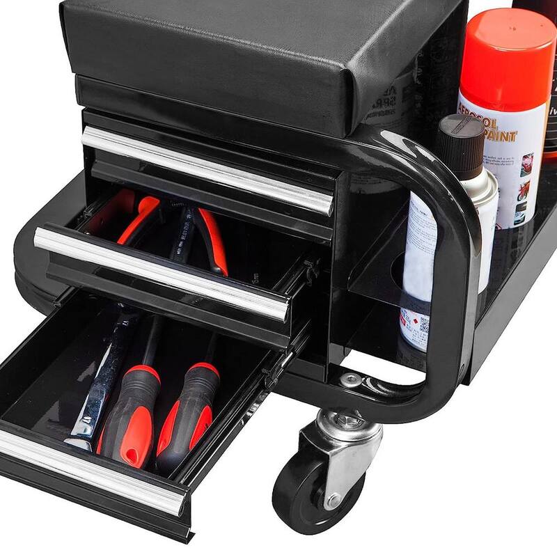Torin 3-Drawer 14.4 in. Rolling Mechanic Creeper Seat with Can Organizer - APD2016AB