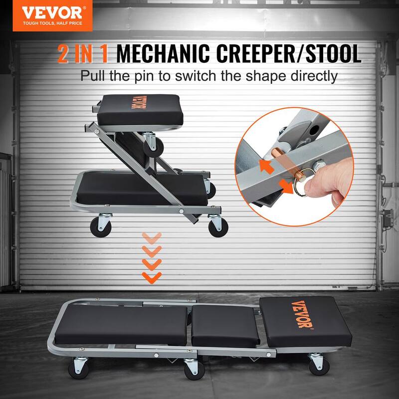 VEVOR 2 in 1 Z Creeper Seat Shop Stool 300 Lbs. Load Auto Mechanic Rolling Chair with 6 360° Casters for Garage Roadside Work - XCT21300366252H4YV0