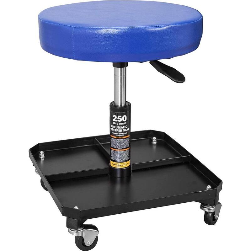 TCE Rolling Pneumatic Creeper Garage/Shop Seat: Padded Adjustable Mechanic Stool with Tool Tray Storage, Blue - ATR6350U