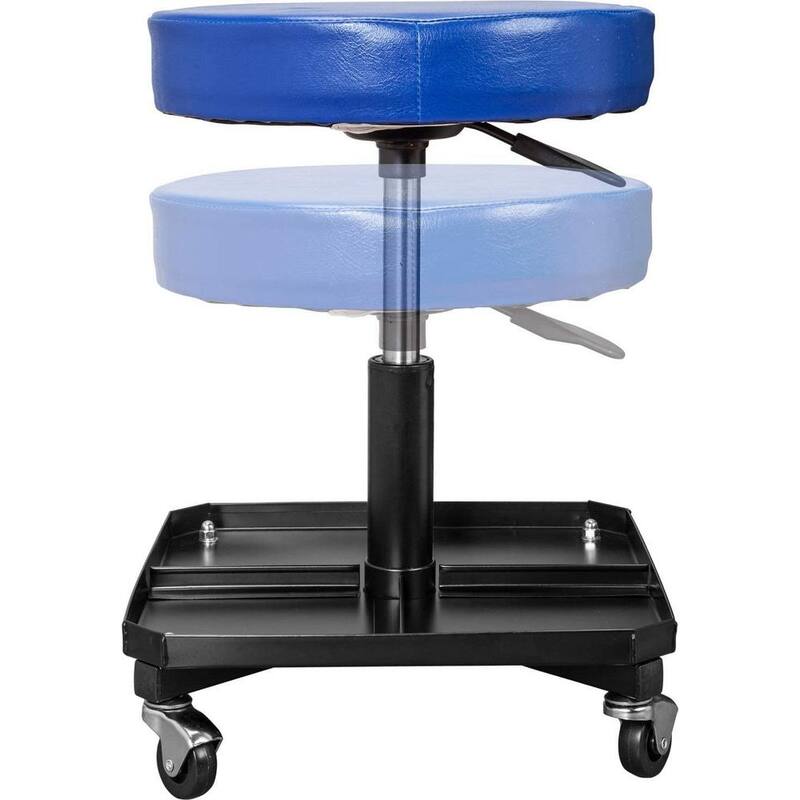 TCE Rolling Pneumatic Creeper Garage/Shop Seat: Padded Adjustable Mechanic Stool with Tool Tray Storage, Blue - ATR6350U