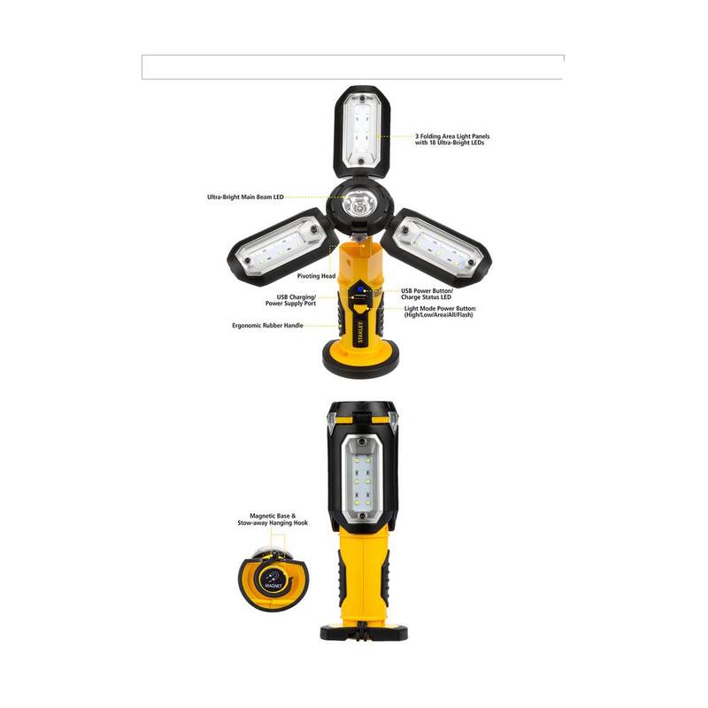 Stanley Rechargeable 400 Lumen Ultra-Bright LED Portable Work Light with USB Charger - SAT3S