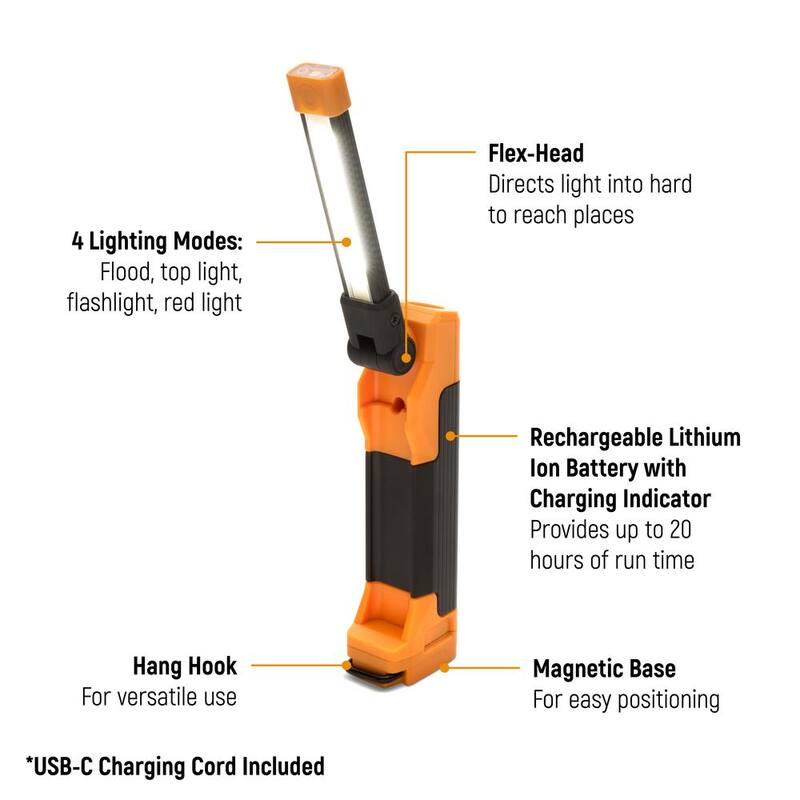GEARWRENCH 8-1/2 in. 240 Lumen Lithium-Ion USB-C Rechargeable Automotive Flex-Head Light with Magnetic Clamping Base - GWFL85