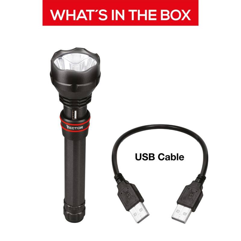 VECTOR 1500 Lumen Waterproof LED Flashlight, Rechargeable, USB Charging Port, USB Powerbank - TL10PV
