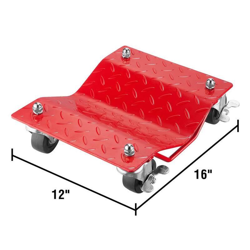 Unbranded 1500 lbs. Capacity Powder Coated Solid Steel Diamond Texture Wheel Dollies in Red (Set of 4) - 843693DDP