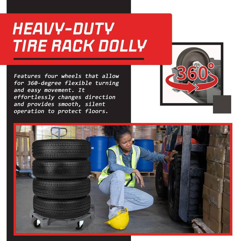 Stalwart 300 lbs. Capacity Wheel Dolly Tire Rack with Swiveling Casters - Rolling Tire Storage Rack for Up to 4 Tires - 75-CAR2030