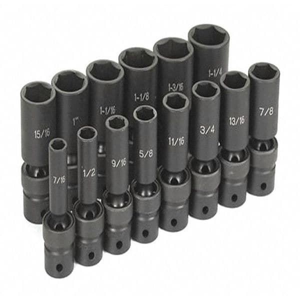 Grey Pneumatic 1/2" Drive Fractional Univ Socket Set, 14 pcs - 1314UD