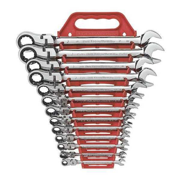 Gearwrench 13 Piece 72-Tooth 12 Point Flex Head Ratcheting Combination SAE Wrench Set - 9702D