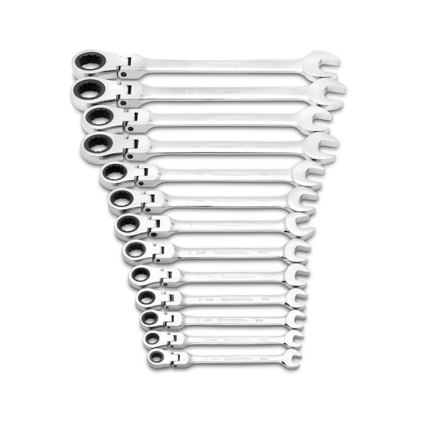 Gearwrench 13 Piece 72-Tooth 12 Point Flex Head Ratcheting Combination SAE Wrench Set - 9702D