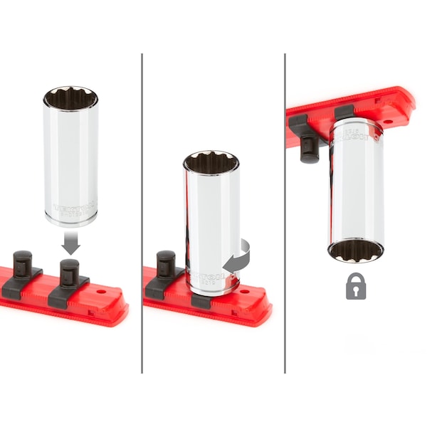 Tekton 3/8 Inch Drive Deep 12-Point Socket Set with Rail, 12-Piece (8-19 mm) - SHD91108