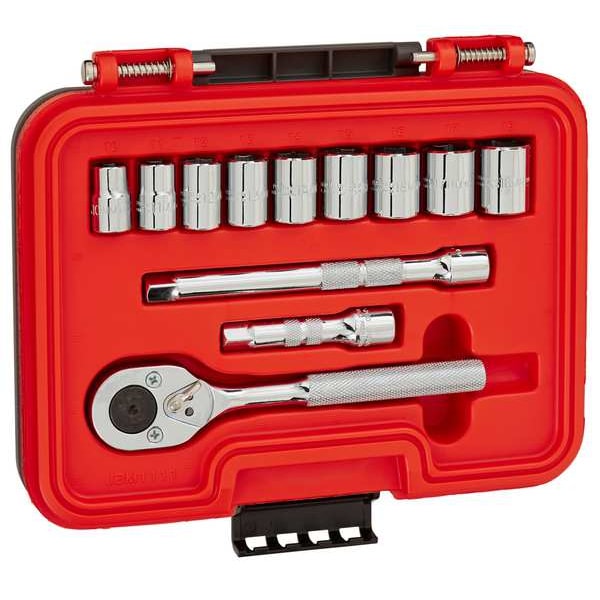 Proto 3/8 in Drive Socket Set Metric 12 Pieces 10 mm to 18 mm , Chrome - J52212S