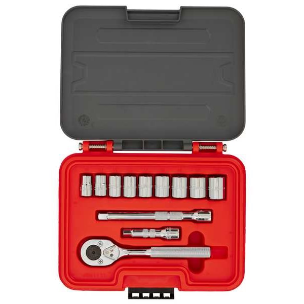 Proto 3/8 in Drive Socket Set Metric 12 Pieces 10 mm to 18 mm , Chrome - J52212S