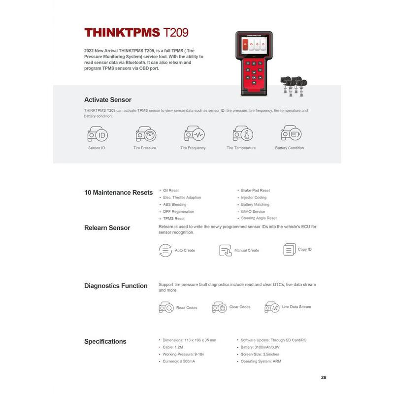 Thinkcar TPMS Vehicle Diagnostic OBD2 Scanner Car Code Reader Tool - THINKTPMS T209 - 303030022