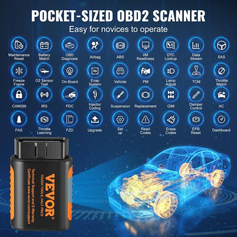 VEVOR OBD2 Car 5.0 Bluetooth Scanner Code Reader OBDII Read Tool for IOS/Android - QCGZZDGJWXSOZJ50RV0