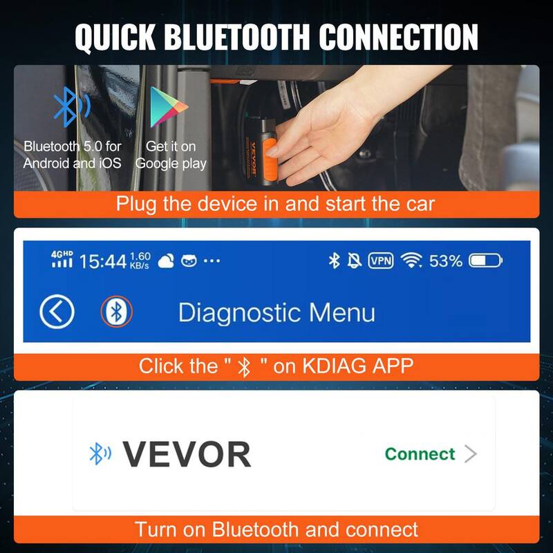 VEVOR OBD2 Car 5.0 Bluetooth Scanner Code Reader OBDII Read Tool for IOS/Android - QCGZZDGJWXSOZJ50RV0