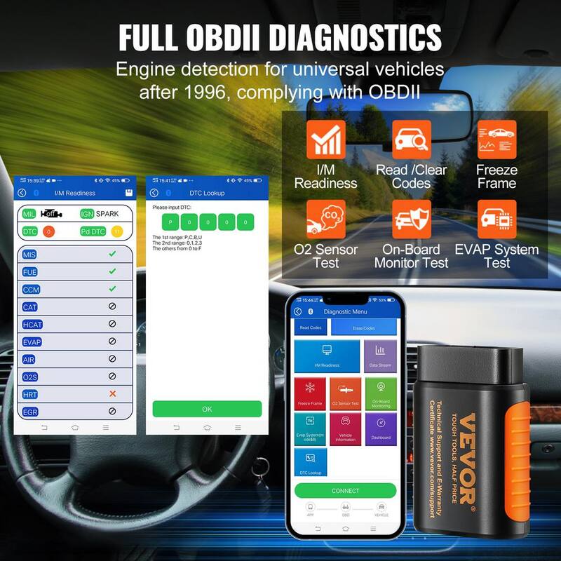 VEVOR OBD2 Car 5.0 Bluetooth Scanner Code Reader OBDII Read Tool for IOS/Android - QCGZZDGJWXSOZJ50RV0
