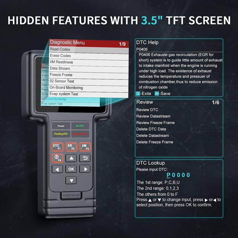 Thinkcar Thinkscan 650 Scanner, for ECM TCM ABS SRS Systems. EOBD/OBD2 10 Mode Diagnostics, Data Stream with Lifetime Free Update - THINKSCAN650